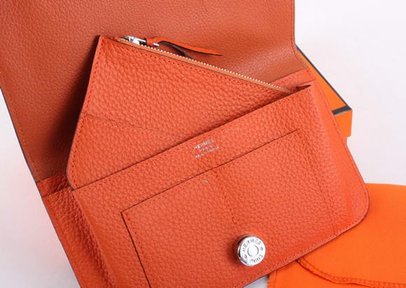 1:1 Quality Hermes Dogon Combined Wallets A508 Orange Replica - Click Image to Close